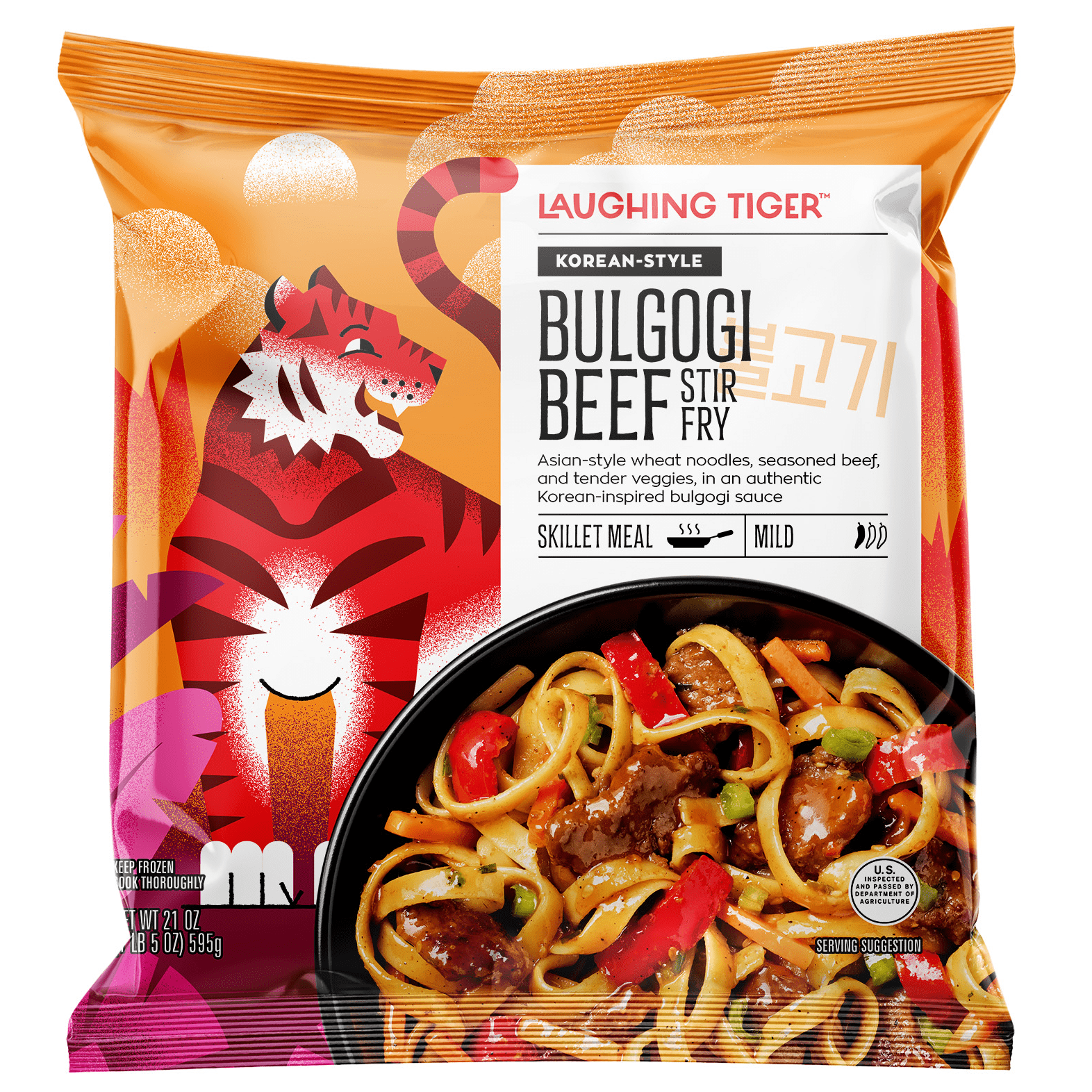 Laughing Tiger Korean Style Bulgogi Beef Stir Fry Noodles - Frozen Skillet Meal - 21 oz (Serves 3)