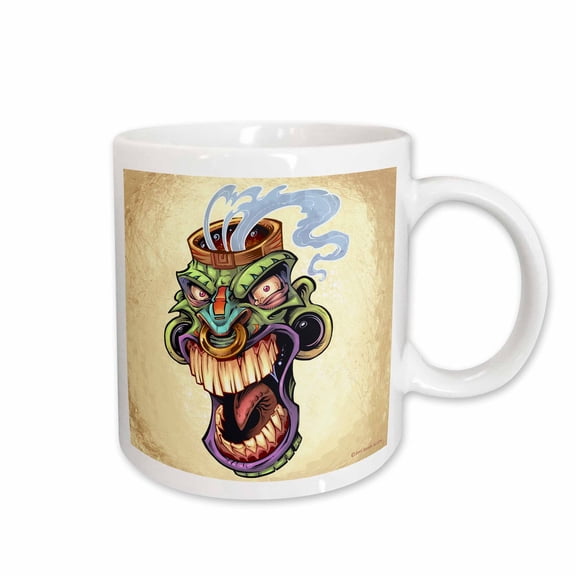 3drose, Laughing Tiki Head with Smoke Coming Out of His Head, 11oz Mug