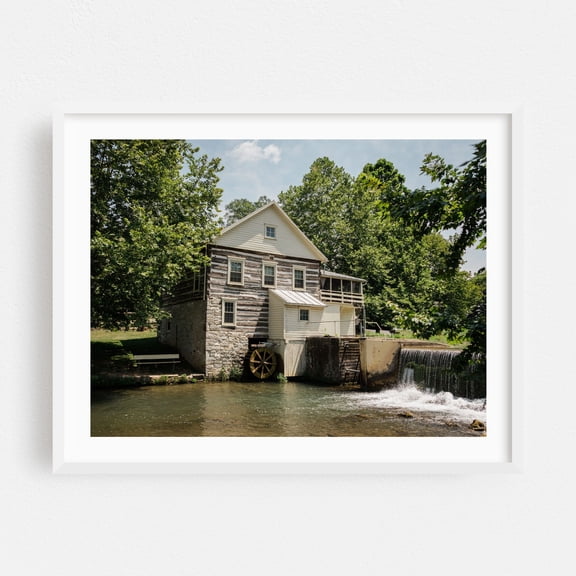 Laughlin Mill 02 - Newville Pennsylvania Photography Farmhouse Rustic Waterfall Architecture Rural Scenic Nature White Framed Wall Art Print 5 x 7 inches