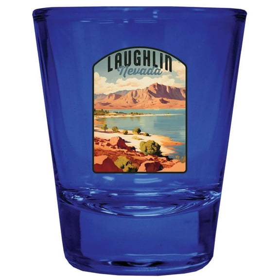 Laughlin Nevada Design B Souvenir Full Color 2 oz Round Shot Glass Blue