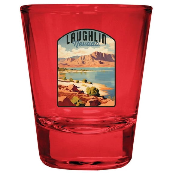 Laughlin Nevada Design B Souvenir Full Color 2 oz Round Shot Glass Red
