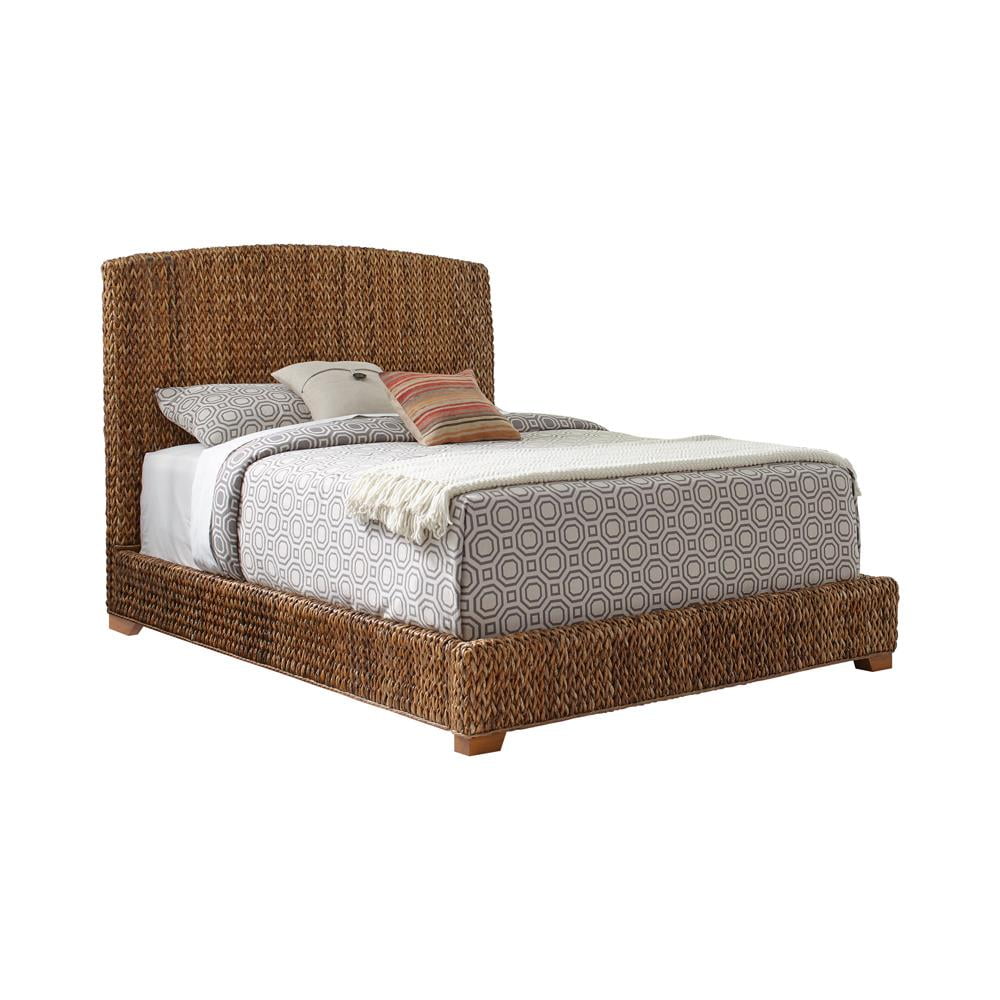 Tropical Mahogany King Bed with Woven Banana Leaf Headboard