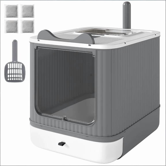 Laukingdom Enclosed Cat Litter Box with Slide-Out Tray Top-Exit Design Odor Control for Small-Medium Cats Up to 9 lbs