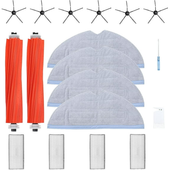 Laukowind Replacement Accessory Set for Roborock S7 S7+ S7 Plus S7 MaxV S7 Pro S7 MaxV Ultra T7 Vacuum Cleaner, 18 Replacement Parts for Series Includes 2 Main Brushes, 4 Filters, 4 Wipes, 6 Side