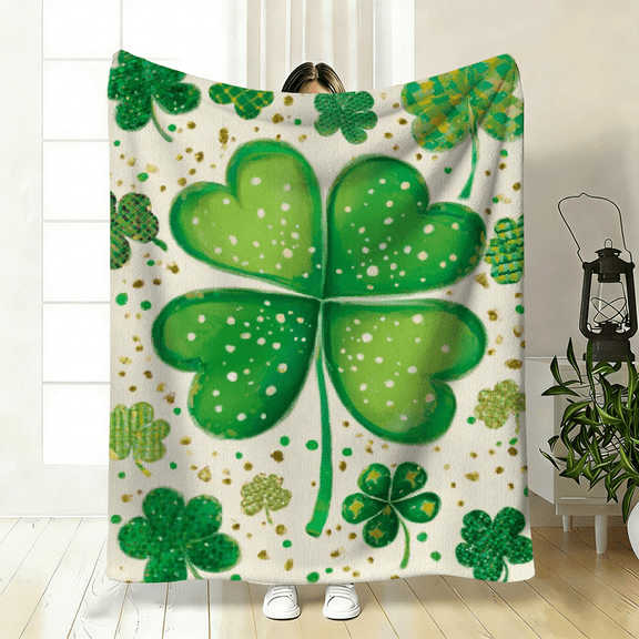 Launch of 2026 New Arrivals: 1pc of Irish Blessing Green Shamrock Blanket, a Gift for Irish Blessing, Perfect for St. Patrick'S Day, And Suitable for Irish Weddings And Birthdays.