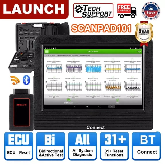 Launch SCANPAD101 Car OBD2 Scanner Bi-Directional Diagnostic Scanner Tool, Car Code Reader Key ECU Reset TPMS, 31+ Service Car Diagnostic Scanner & OEM All System Tools, AutoAuth for FCA SGW
