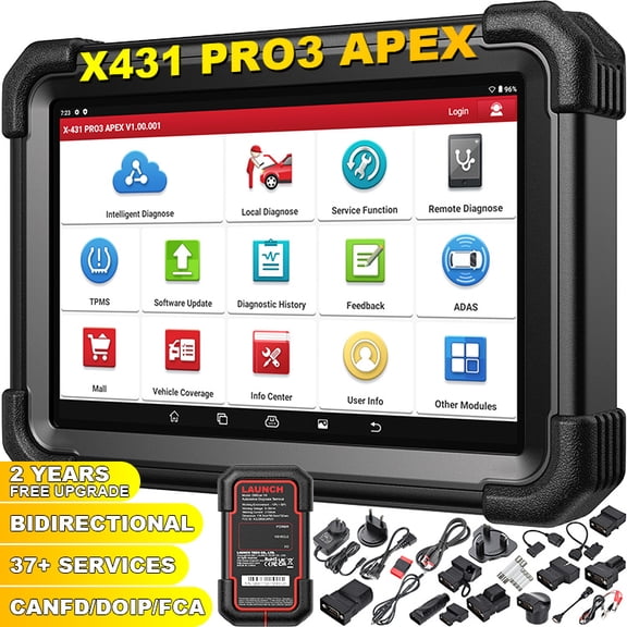 Launch X431 PRO3 APEX Wireless Car Diagnostic Scanner All-System Diagnostics Online Coding, Topology Map, CAN FD & DoIP, HD Truck Scan, 37+ Services, IMMO,10.1 Inch