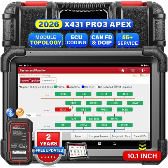 Launch X431 PRO3 APEX Wireless Car Diagnostic Scanner All-System Diagnostics Online Coding, Topology Map, CAN FD & DoIP, HD Truck Scan, 37+ Services, IMMO,10.1 Inch