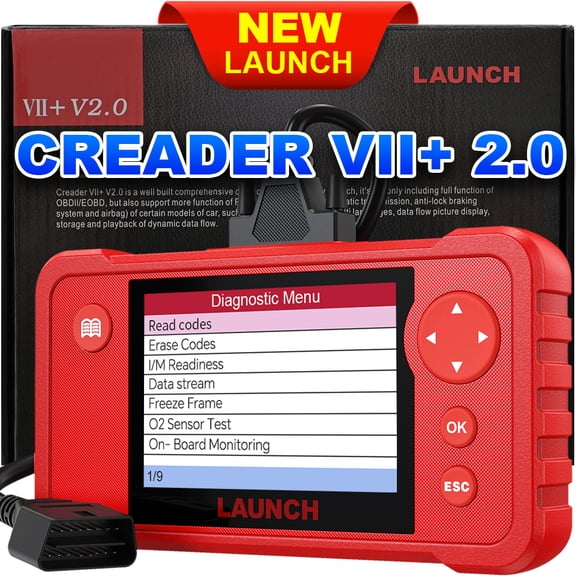LAUNCH Creader VII+ V2.0 OBD2 Scanner, Engine/Transmission/ABS/SRS Diagnostic Scan Tool, Check Engine Code Reader, Full OBD2, Lifetime Free Update