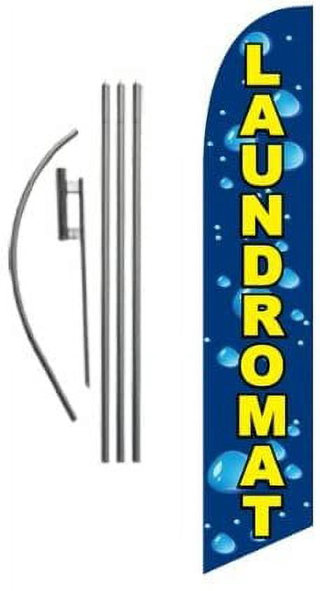 Laundromat Advertising Feather Banner Swooper Flag Sign with Flag Pole Kit and Ground Stake