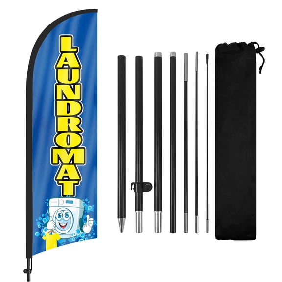 Laundromat Advertising Swooper Flag Banners, Laundromat Feather Flags with Pole and Ground Stake 8Ft, Advertising Feather Banner Sign for Laundromat Business