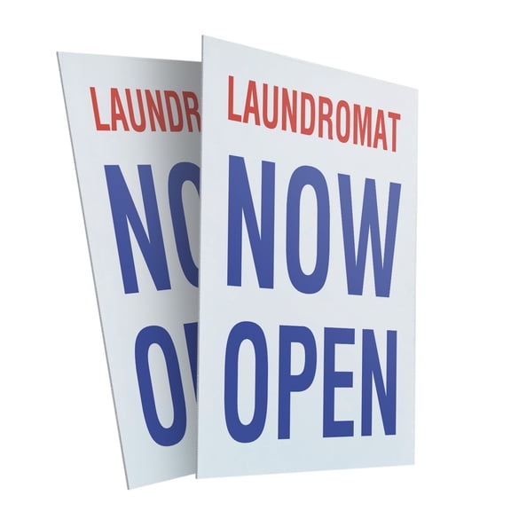 Laundromat Now Open (2-Pack) 24 Inch x 36 Inch Plastic Signs | Sign Insert 4mm Corrugated Plastic Signs Storefront Window Poster | Grand Opening, Laundry Services, Convenient Locations
