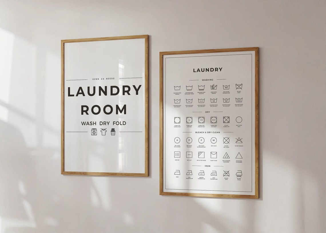 Laundry 2 Wall Art Print, Instructions, Care Symbols Guide, Bedroom ...
