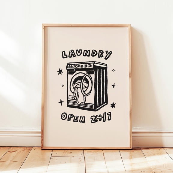 Laundry 24 7 Print, Retro Laundry Room Poster, Funky Laundromat Wall Decor, Poster Only