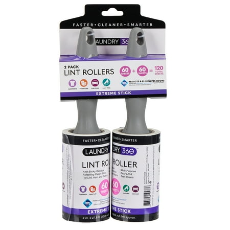 Laundry 360 Sanitized Pro Grade 60 Sheet Super Jumbo Lint Roller 2 Pack