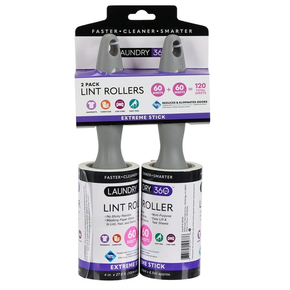 Laundry 360 Sanitized Pro Grade 60 Sheet Super Jumbo Lint Roller 2 Pack