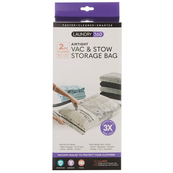 Laundry 360 X-Large Vacuum Storage Bags, Plastic, Closet Organizer, Clear, 2 Count
