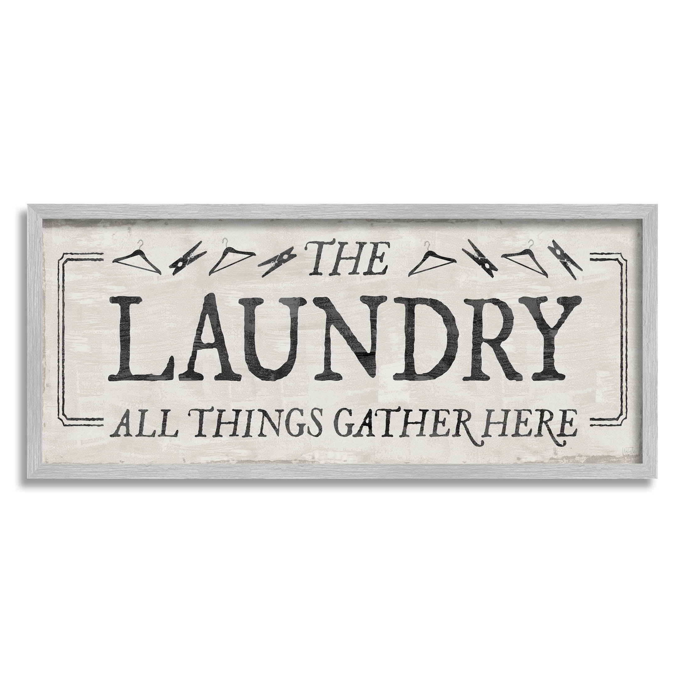 Laundry All Things Gather Here Phrase Typography Graphic Art Gray Framed Art Print Wall Art