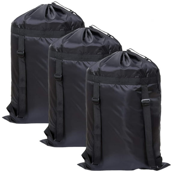 ‌Laundry Backpack, 3pcs Hands-Free Large Capacity Laundry Bag with Shoulder Straps for Dorm, Travel & Laundromat, Drawstring Closure, Black‌