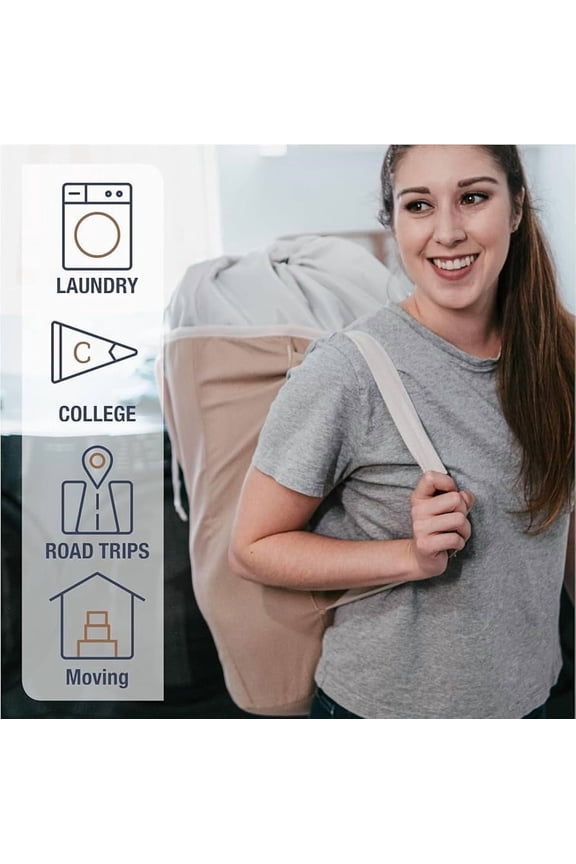 Laundry Backpack Duffel Bag with Shoulder Straps - 62L / 16 Gal XL, Charcoal Cream,Drawstring Closure for Travel Clothes Gym College Dorm