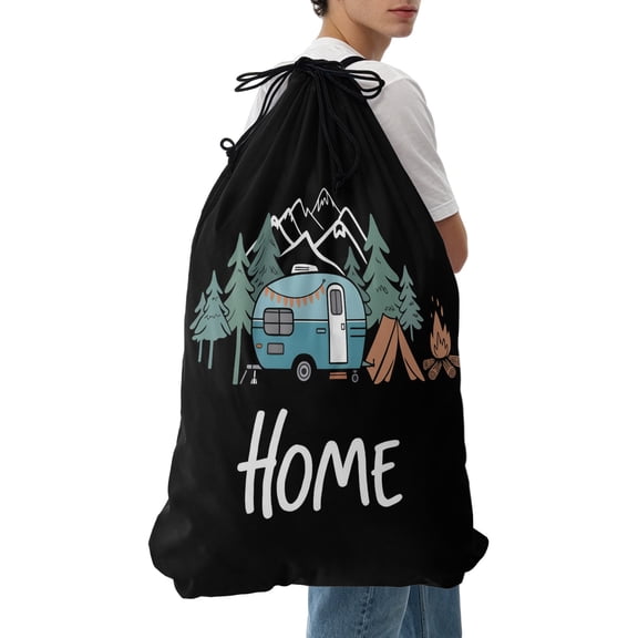 Laundry Bag Adventure Camper Mesh Wash Bags Dirty Clothes Organizer with Drawstring Washing Machine Packable Storage Bag Forest Pine Trees Mountain Home Travel Laundry Bags for Delicates Dorm