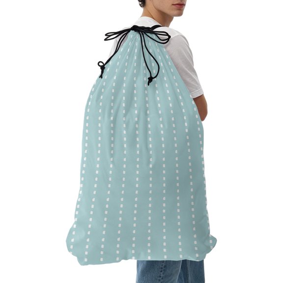 Laundry Bag Aqua Dotted Lines Mesh Wash Bags Dirty Clothes Organizer with Drawstring Washing Machine Packable Storage Bag Modern Vertical Stripes Travel Laundry Bags for Delicates College Dorm