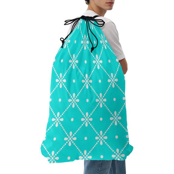 Laundry Bag Aqua Lattice Floral Mesh Wash Bags Dirty Clothes Organizer with Drawstring Washing Machine Packable Storage Bag Flower Checked Plaid Travel Laundry Bags for Delicates College Dorm