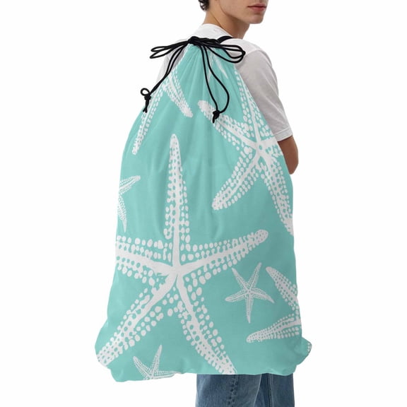 Laundry Bag Aqua Ocean Starfish Mesh Wash Bags Dirty Clothes Organizer with Drawstring Washing Machine Packable Storage Bag Summer Beach Coastal Travel Laundry Bags for Delicates College Dorm