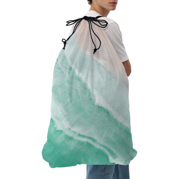 Laundry Bag Aqua Ocean Waves Mesh Wash Bags Dirty Clothes Organizer with Drawstring Washing Machine Packable Storage Bag Ombre Beach Spray Travel Laundry Bags for Delicates College Dorm Apartment
