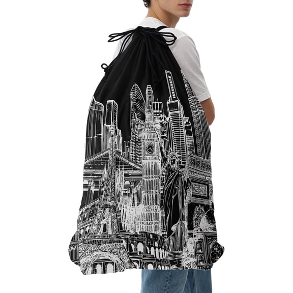 Laundry Bag Architecture Landscape Mesh Wash Bags Dirty Clothes Organizer with Drawstring Washing Machine Packable Storage Bag Black Historic Landmarks Travel Laundry Bags for Delicates College Dorm