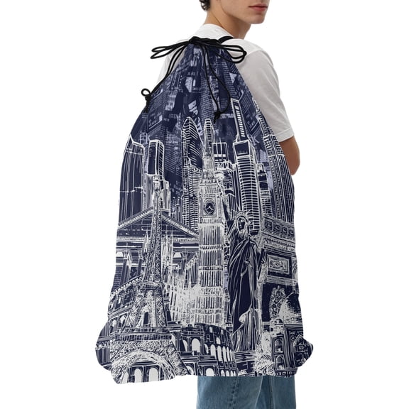 Laundry Bag Architecture Landscape Mesh Wash Bags Dirty Clothes Organizer with Drawstring Washing Machine Packable Storage Bag Indigo Historic Landmarks Travel Laundry Bags for Delicates Dorm