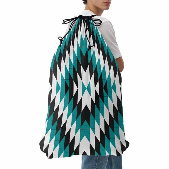 Laundry Bag Aztec Boho Mesh Wash Bags Dirty Clothes Organizer with Drawstring Washing Machine Packable Storage Bag Bohemian Abstract Geometric Turquoise Travel Laundry Bags for Delicates Dorm