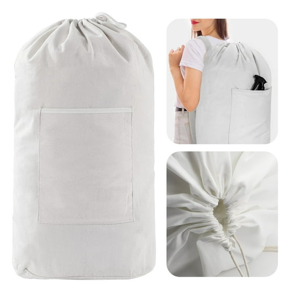 Laundry Bag Backpack, Canvas Laundry Bag with Shoulder Straps, Washable Dirty Cloth Hamper Bag for College, Travel, Laundromat, Camping