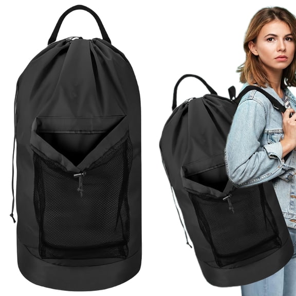 Laundry Bag Backpack with Mesh Wash Bags and Shoulder Straps Foldable Clothes Hamper Bag with Drawstring Closure for College Dorm, Apartment, Laundromat