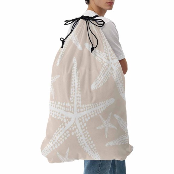 Laundry Bag Beige Ocean Starfish Mesh Wash Bags Dirty Clothes Organizer with Drawstring Washing Machine Packable Storage Bag Summer Beach Coastal Travel Laundry Bags for Delicates College Dorm