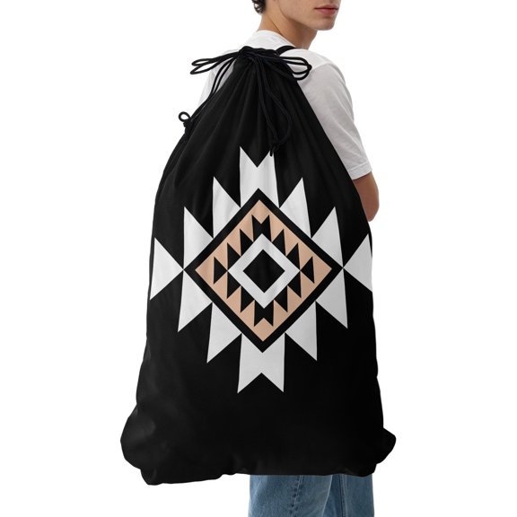 Laundry Bag Black Aztec Mesh Wash Bags Dirty Clothes Organizer with Drawstring Washing Machine Packable Storage Bag Boho Western Tribal Pattern Travel Laundry Bags for Delicates College Dorm