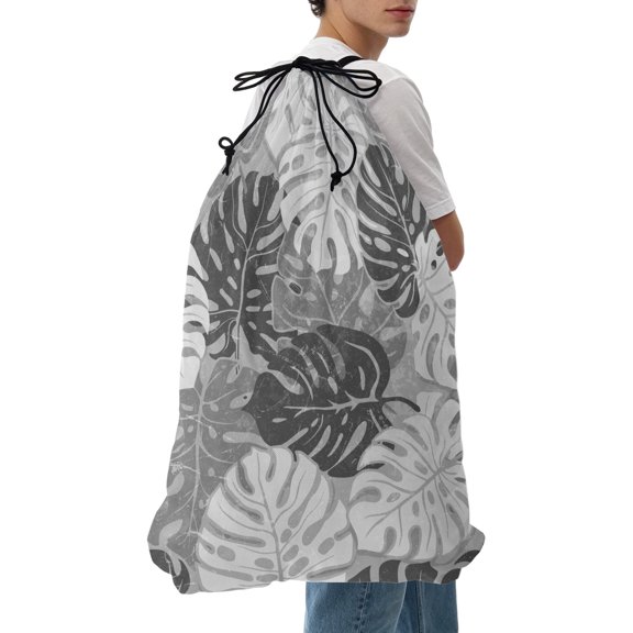 Laundry Bag Black Monstera Leaves Mesh Wash Bags Dirty Clothes Organizer with Drawstring Washing Machine Packable Storage Bag Tropical Palm Leaves Travel Laundry Bags for Delicates College Dorm