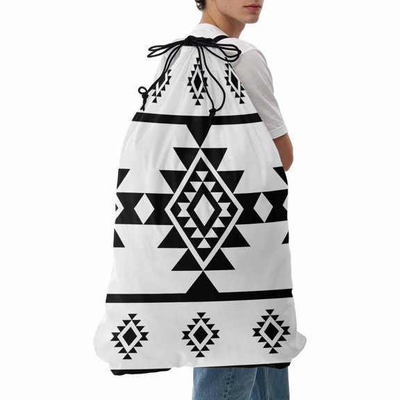Laundry Bag Black White Aztec Mesh Wash Bags Dirty Clothes Organizer with Drawstring Washing Machine Packable Storage Bag Western Tribal Pattern Travel Laundry Bags for Delicates College Dorm