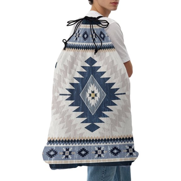 Laundry Bag Blue Bohemian Mesh Wash Bags Dirty Clothes Organizer with Drawstring Washing Machine Packable Storage Bag Aztec Boho Tribal Travel Laundry Bags for Delicates College Dorm Apartment
