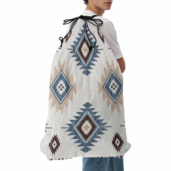 Laundry Bag Blue Boho Aztec Mesh Wash Bags Dirty Clothes Organizer with Drawstring Washing Machine Packable Storage Bag Southwest Tribal Style Travel Laundry Bags for Delicates College Dorm