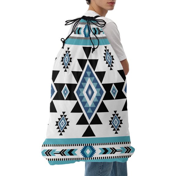 Laundry Bag Blue Boho Mesh Wash Bags Dirty Clothes Organizer with Drawstring Washing Machine Packable Storage Bag Bohemian Native Southwest Ethnic Travel Laundry Bags for Delicates College Dorm
