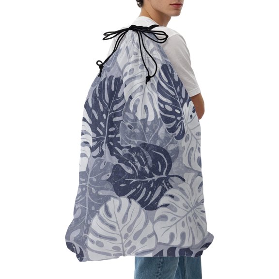 Laundry Bag Blue Monstera Leaves Mesh Wash Bags Dirty Clothes Organizer with Drawstring Washing Machine Packable Storage Bag Tropical Palm Leaves Travel Laundry Bags for Delicates College Dorm