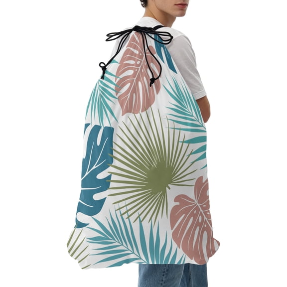 Laundry Bag Blue Pink Monstera Leaves Mesh Wash Bags Dirty Clothes Organizer with Drawstring Washing Machine Packable Storage Bag Tropical Leaf Exotic Plants Travel Laundry Bags for Delicates Dorm