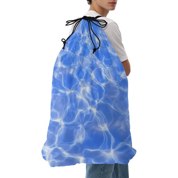 Laundry Bag Blue Ripples Mesh Wash Bags Dirty Clothes Organizer with Drawstring Washing Machine Packable Storage Bag Coastal Waves Swimming Pool Travel Laundry Bags for Delicates College Dorm