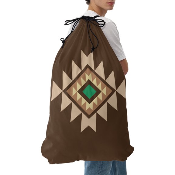 Laundry Bag Brown Aztec Mesh Wash Bags Dirty Clothes Organizer with Drawstring Washing Machine Packable Storage Bag Boho Western Tribal Pattern Travel Laundry Bags for Delicates College Dorm