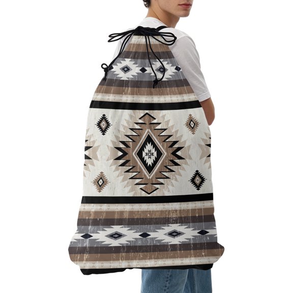 Laundry Bag Brown Grey Boho Aztec Mesh Wash Bags Dirty Clothes Organizer with Drawstring Washing Machine Packable Storage Bag Southwest Tribal Geometric Travel Laundry Bags for Delicates Dorm