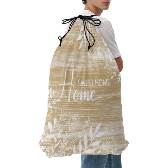 Laundry Bag Brown Wood Grain Mesh Wash Bags Dirty Clothes Organizer with Drawstring Washing Machine Packable Storage Bag Leaves Home Sweet Home Travel Laundry Bags for Delicates College Dorm