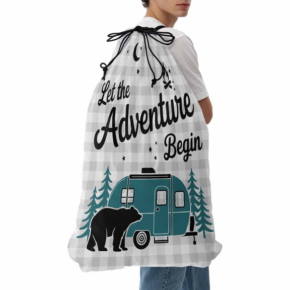 Laundry Bag Camper Van Bear Mesh Wash Bags Dirty Clothes Organizer with Drawstring Washing Machine Packable Storage Bag Let The Adventure Begin Moon Plaid Travel Laundry Bags for Delicates Dorm