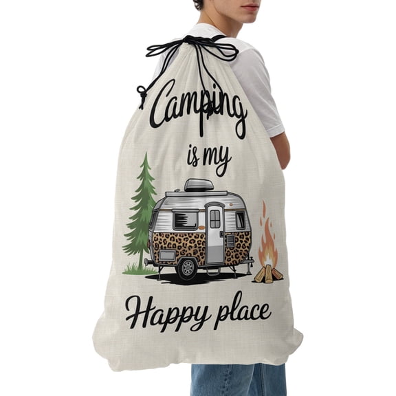 Laundry Bag Camping Is My Happy Place Mesh Wash Bags Dirty Clothes Organizer with Drawstring Washing Machine Packable Storage Bag Camper Van Tree Flame Travel Laundry Bags for Delicates College Dorm