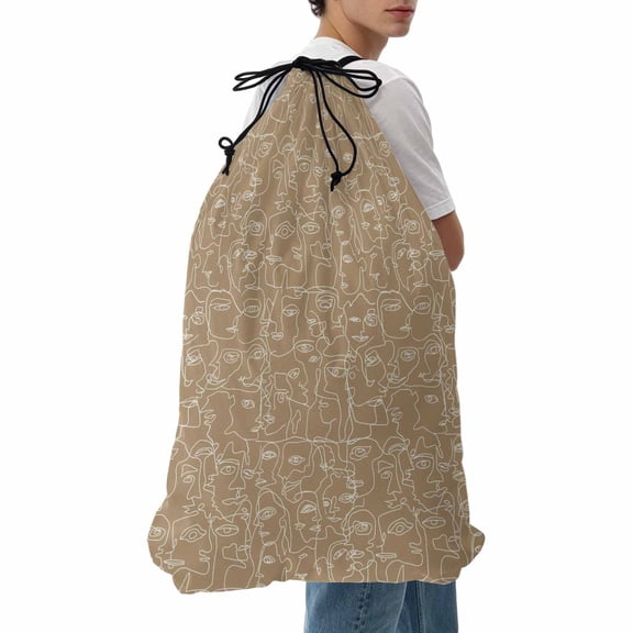 Laundry Bag Feminine Face Sketch Mesh Wash Bags Dirty Clothes Organizer with Drawstring Washing Machine Packable Storage Bag Tan Shape Lines Travel Laundry Bags for Delicates College Dorm Apartment